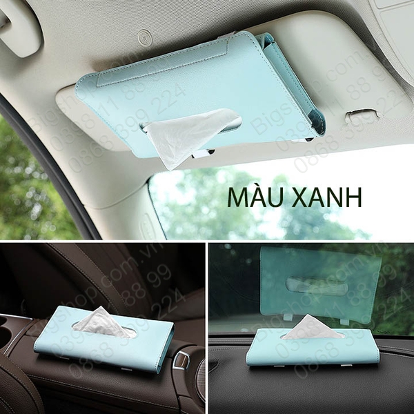 Hộp đựng khăn giấy gắn tấm che nắng ô tô, bằng da PU