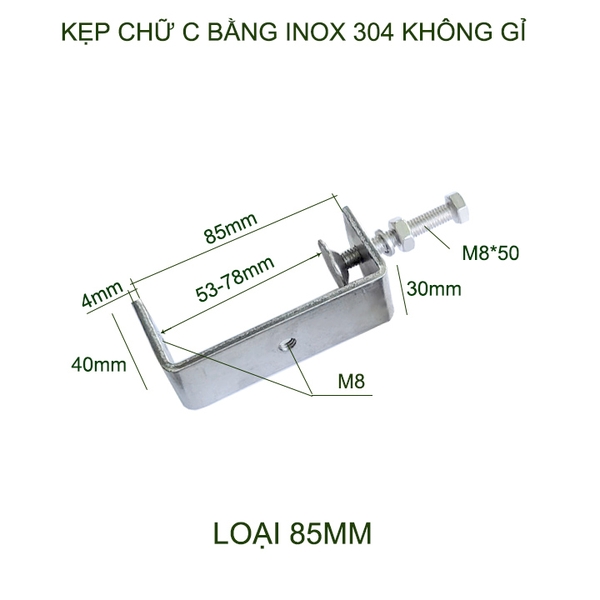01 Kẹp chữ C bằng inox 304 không gỉ, dày dặn chắc chắn dùng cho nghề mộc (kích cỡ lớn)