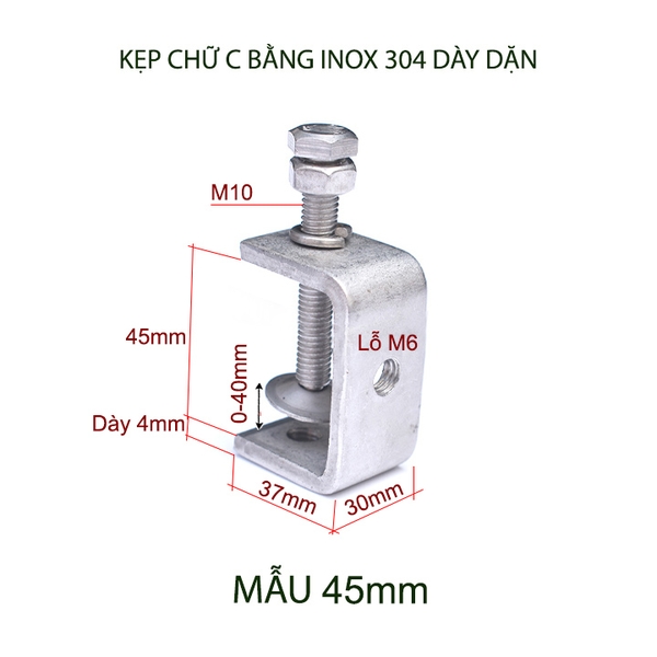 01 Kẹp chữ C bằng inox 304 không gỉ, dày dặn chắc chắn dùng cho nghề mộc
