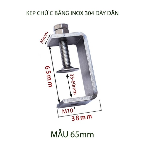 01 Kẹp chữ C bằng inox 304 không gỉ, dày dặn chắc chắn dùng cho nghề mộc