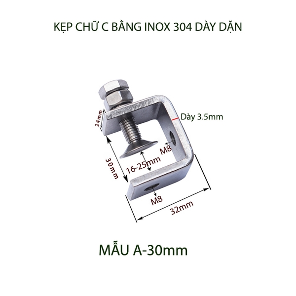 01 Kẹp chữ C bằng inox 304 không gỉ, dày dặn chắc chắn dùng cho nghề mộc