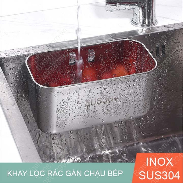 Khay lọc rác lọc đồ thừa gắn chậu rửa bát bằng inox 304, hình chữ nhật