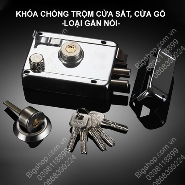 Khóa chống trộm cửa sắt, cửa gỗ gắn nổi KL01 (đầu phẳng)