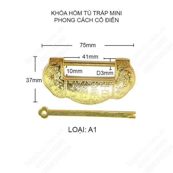 Khóa hòm tủ tráp mini phong cách cổ điển