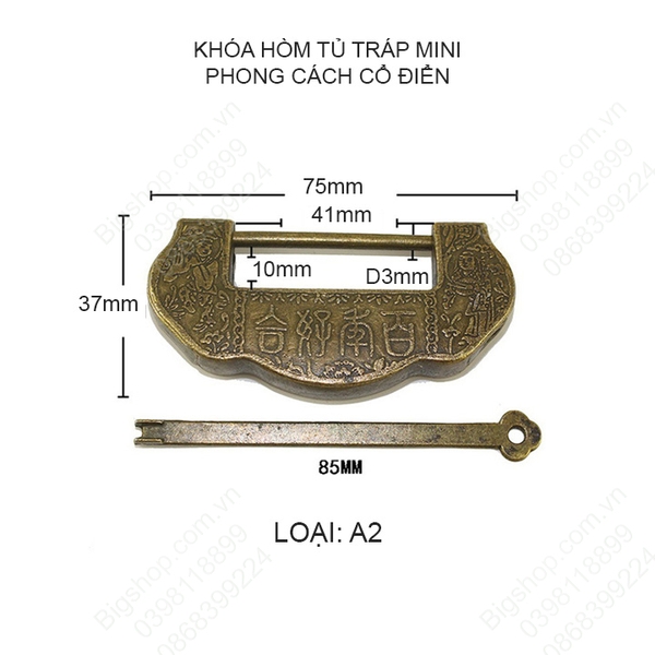 Khóa hòm tủ tráp mini phong cách cổ điển