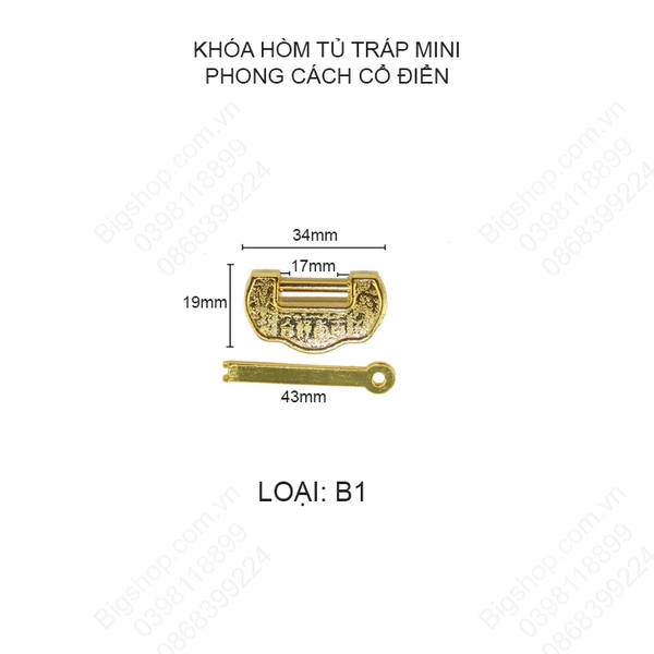 Khóa hòm tủ tráp mini phong cách cổ điển