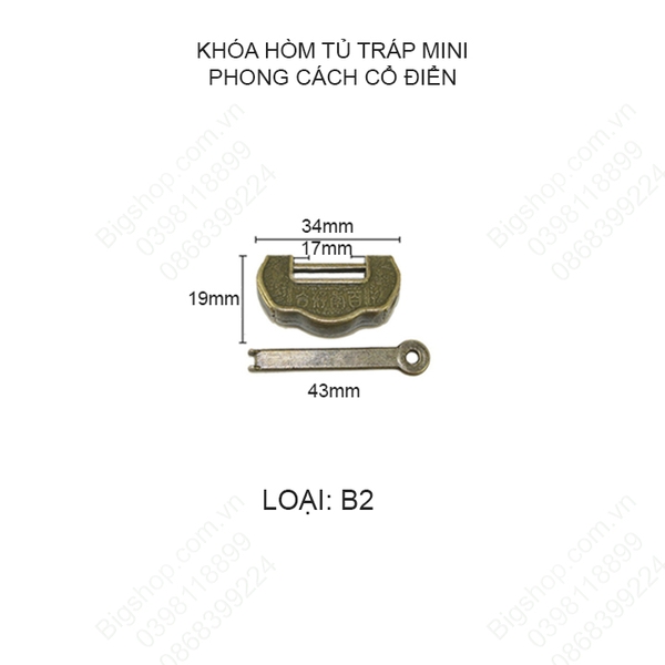 Khóa hòm tủ tráp mini phong cách cổ điển