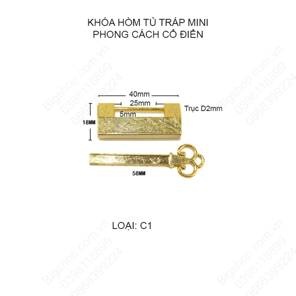 Khóa hòm tủ tráp mini phong cách cổ điển
