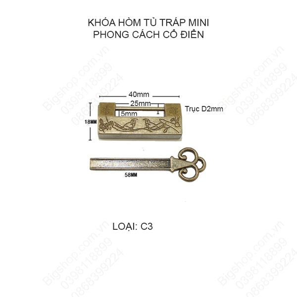 Khóa hòm tủ tráp mini phong cách cổ điển