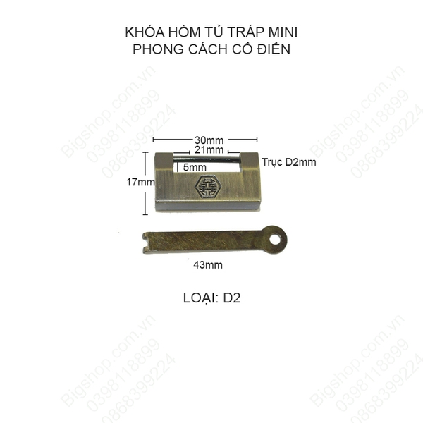 Khóa hòm tủ tráp mini phong cách cổ điển