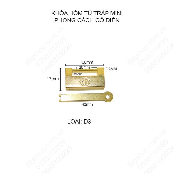 Khóa hòm tủ tráp mini phong cách cổ điển