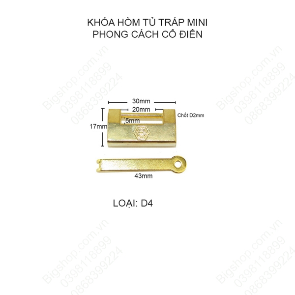 Khóa hòm tủ tráp mini phong cách cổ điển
