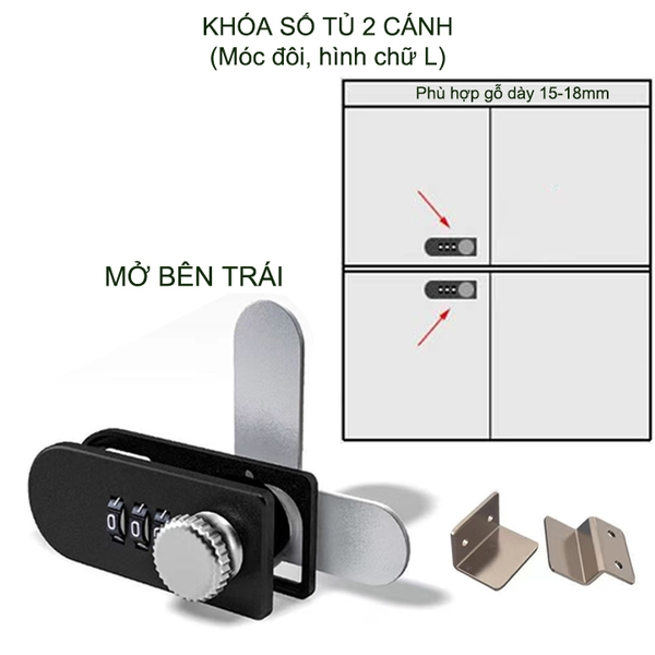 Khóa số tủ 1 cánh-2 cánh, ngăn kéo bàn đa năng, bằng nhựa ABS với 3 mã số thay đổi được