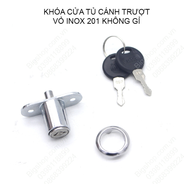 Khóa cửa tủ trượt vỏ inox 201 không gỉ, cánh tủ dày tối đa 24mm