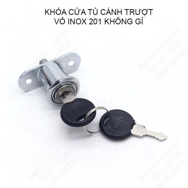 Khóa cửa tủ trượt vỏ inox 201 không gỉ, cánh tủ dày tối đa 24mm