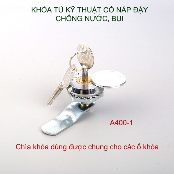 Khóa tủ kỹ thuật có nắp che chống nước, bụi, kèm 2 chìa khóa 4 cạnh (loại chìa khóa dùng chung)