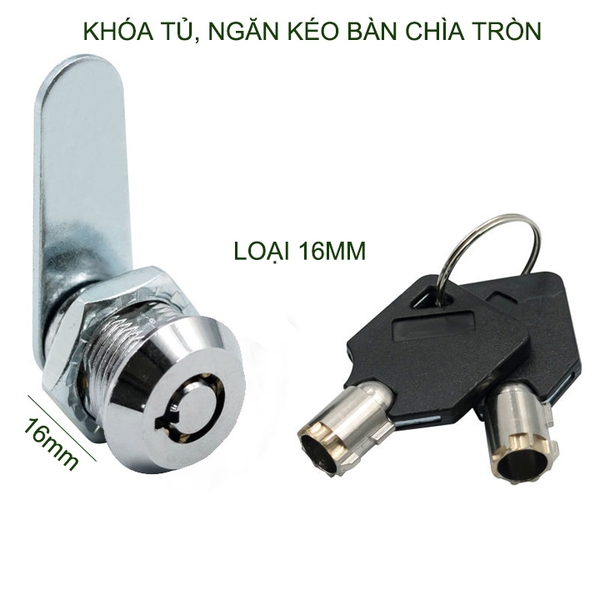 Ổ khóa cửa tủ, ngăn kéo bàn an toàn, loại dài 16-20-25-30mm tùy chọn, kèm 2 chìa khóa tròn