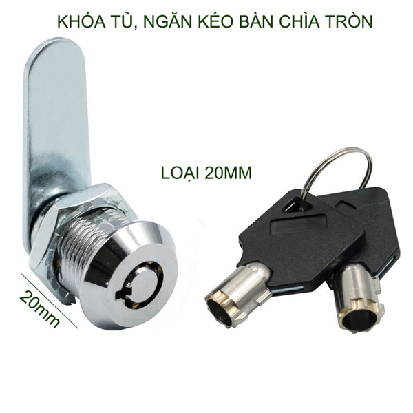 Ổ khóa cửa tủ, ngăn kéo bàn an toàn, loại dài 16-20-25-30mm tùy chọn, kèm 2 chìa khóa tròn