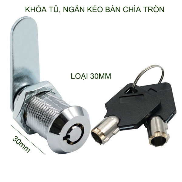 Ổ khóa cửa tủ, ngăn kéo bàn an toàn, loại dài 16-20-25-30mm tùy chọn, kèm 2 chìa khóa tròn