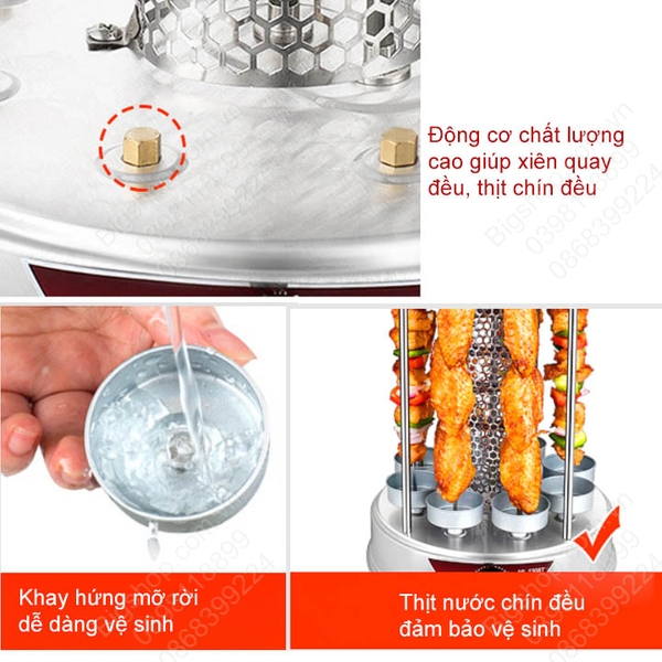Máy nướng thịt xiên đứng bằng điện-loại 6 xiên inox 304
