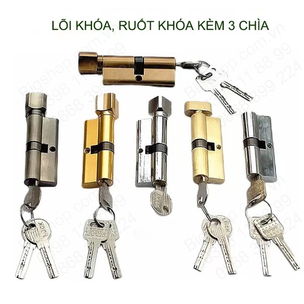 Lõi khóa cửa tay gạt, khóa 1 bên, vặn 1 bên kèm 3 chìa, có nhiều mẫu cho khách lựa chọn