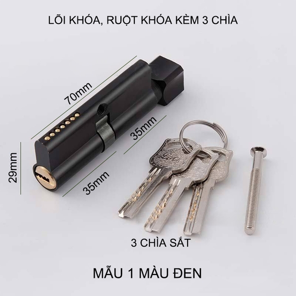 Lõi khóa cửa tay gạt, khóa 1 bên, vặn 1 bên kèm 3 chìa, có nhiều mẫu cho khách lựa chọn