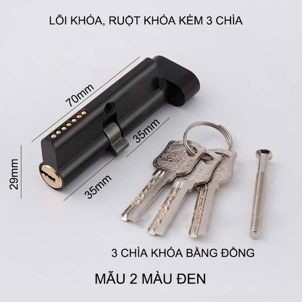 Lõi khóa cửa tay gạt, khóa 1 bên, vặn 1 bên kèm 3 chìa, có nhiều mẫu cho khách lựa chọn