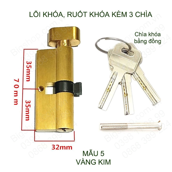 Lõi khóa cửa tay gạt, khóa 1 bên, vặn 1 bên kèm 3 chìa, có nhiều mẫu cho khách lựa chọn
