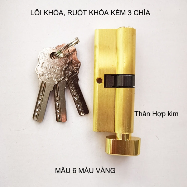 Lõi khóa cửa tay gạt dài 80mm, khóa 1 bên, vặn 1 bên kèm 3 chìa-Mẫu 6