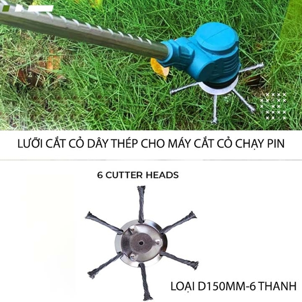 Lưỡi cắt  cỏ dây thép, loại D150mm 6 thanh, dùng cho máy cắt cỏ chạy pin 12-21V
