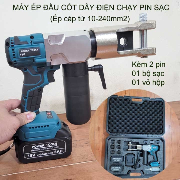 Máy ép đầu cốt dây điện từ 10-240mm2 kèm 2 pin sạc và có hộp nhựa (MZS-240)