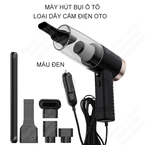 Máy hút bụi ô tô 12V-120W nhiều đầu hút, loại dùng dây điện hoặc pin sạc tùy chọn