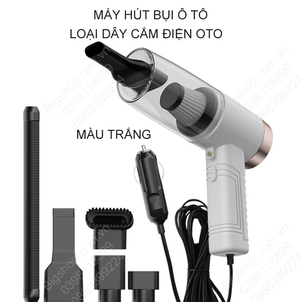 Máy hút bụi ô tô 12V-120W nhiều đầu hút, loại dùng dây điện hoặc pin sạc tùy chọn