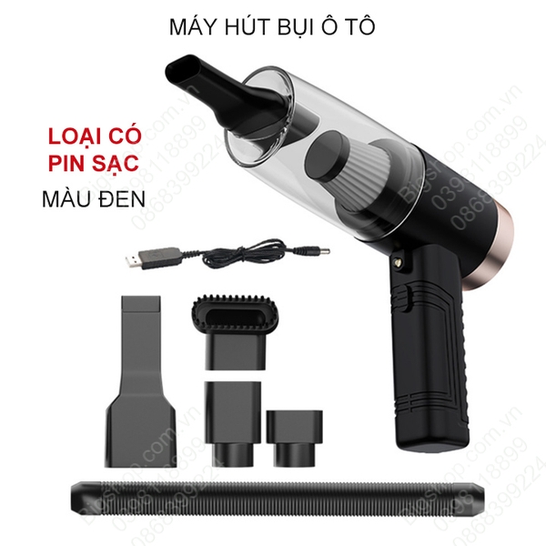 Máy hút bụi ô tô 12V-120W nhiều đầu hút, loại dùng dây điện hoặc pin sạc tùy chọn