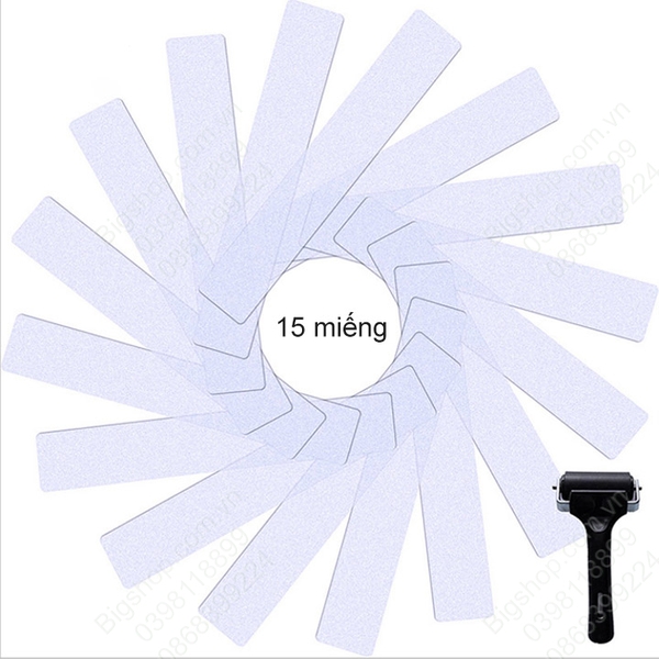 Bộ 15 miếng dán chống trơn trượt cầu thang, nhà tắm, bằng nhựa PEVA chống nước, có tặng kèm con lăn
