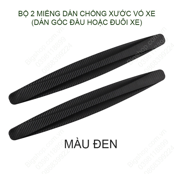 Bộ 2 miếng dán chống xước xe, góc đầu hoặc đuôi xe, bằng nhựa PVC dẻo bề mặt phủ carbon chống xước