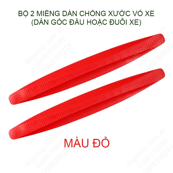 Bộ 2 miếng dán chống xước xe, góc đầu hoặc đuôi xe, bằng nhựa PVC dẻo bề mặt phủ carbon chống xước