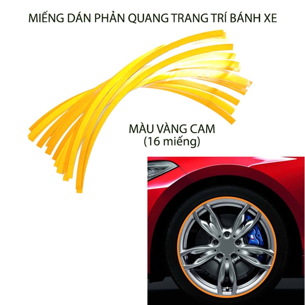 Bộ 16 miếng dán phản quang trang trí bánh xe ô tô, xe máy loại 17-18-19 Inch