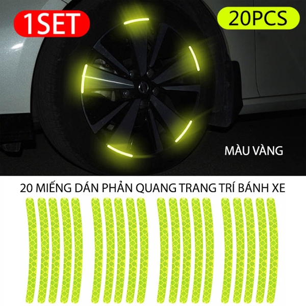 Bộ 20 miếng dán phản quang 3D trang trí bánh xe ô tô, xe máy
