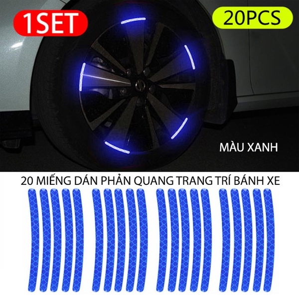 Bộ 20 miếng dán phản quang 3D trang trí bánh xe ô tô, xe máy