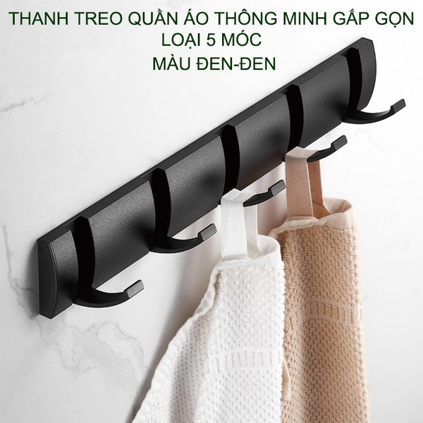 Thanh 5 móc treo quần áo gấp gọn thông minh gắn tường, bằng hợp kim nhôm sơn tĩnh điện, dùng trong nhà tắm, phòng thay đồ