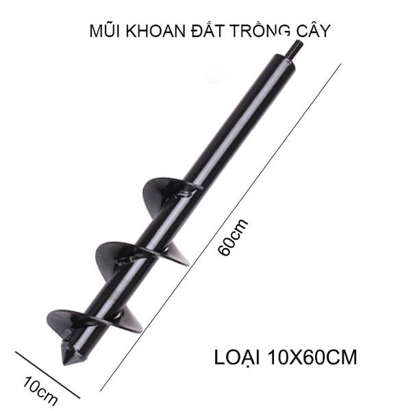 Mũi khoan đất trồng cây, loại đường kính 9-10cm, độ dài 40-60cm
