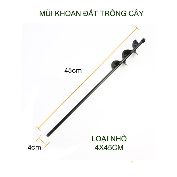 Mũi khoan đất trồng cây, loại đường kính 4-5cm, chiều dài 22-45cm tùy chọn
