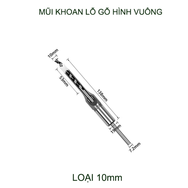 01 Mũi khoan lỗ gỗ vuông bằng thép cứng, dùng cho máy khoan đục lỗ