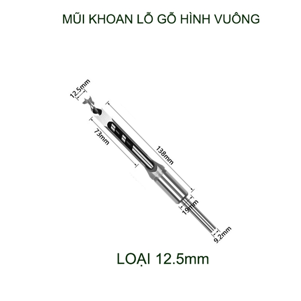 01 Mũi khoan lỗ gỗ vuông bằng thép cứng, dùng cho máy khoan đục lỗ