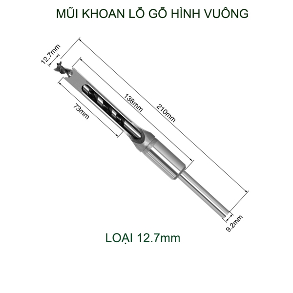 01 Mũi khoan lỗ gỗ vuông bằng thép cứng, dùng cho máy khoan đục lỗ