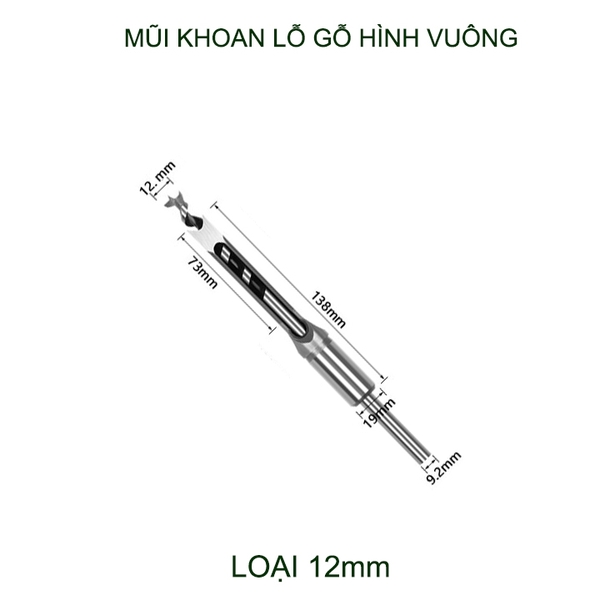 01 Mũi khoan lỗ gỗ vuông bằng thép cứng, dùng cho máy khoan đục lỗ