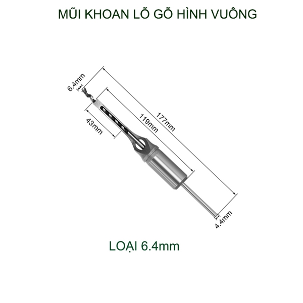 01 Mũi khoan lỗ gỗ vuông bằng thép cứng, dùng cho máy khoan đục lỗ