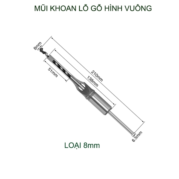 01 Mũi khoan lỗ gỗ vuông bằng thép cứng, dùng cho máy khoan đục lỗ