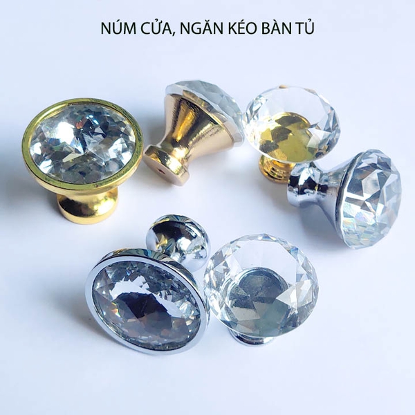 01 Núm cửa, ngăn kéo bàn tủ bằng thủy tinh và hợp kim kẽm